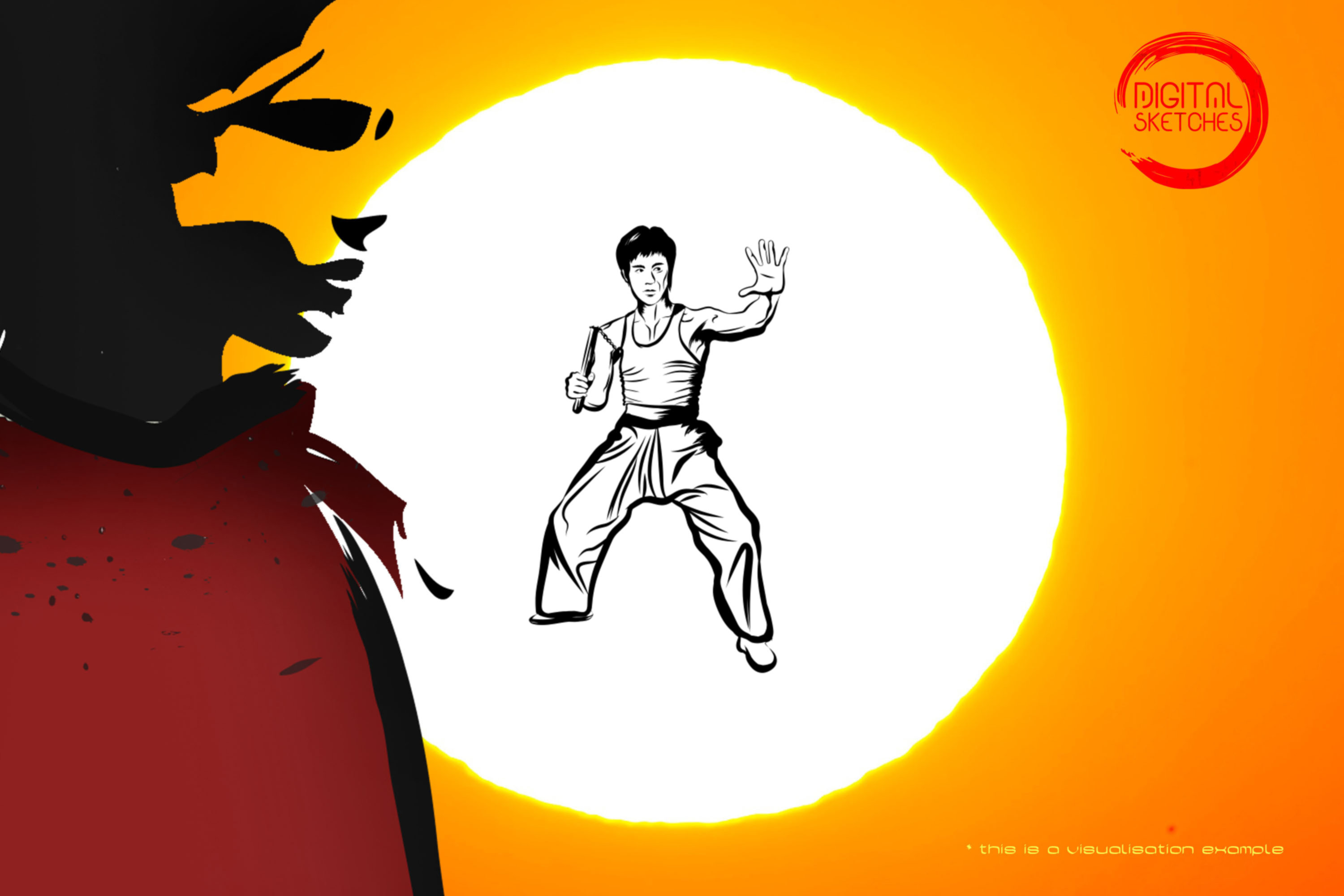  Tribute To Jeet Kune Do Self-Defence Martial Artist Lee Jun-fan aka Bruce Lee Drawing Art