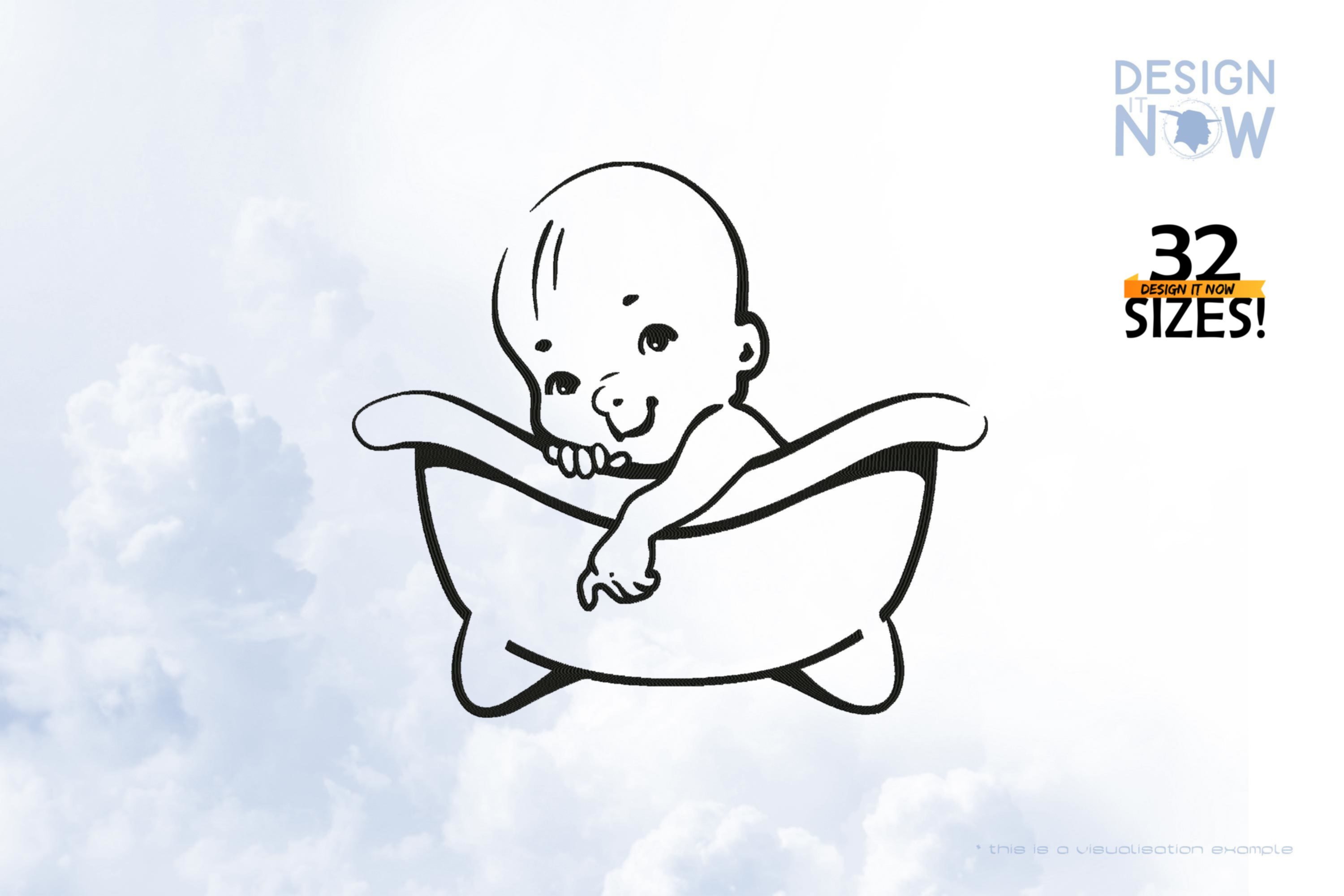 Baby In Bath Line Drawing
