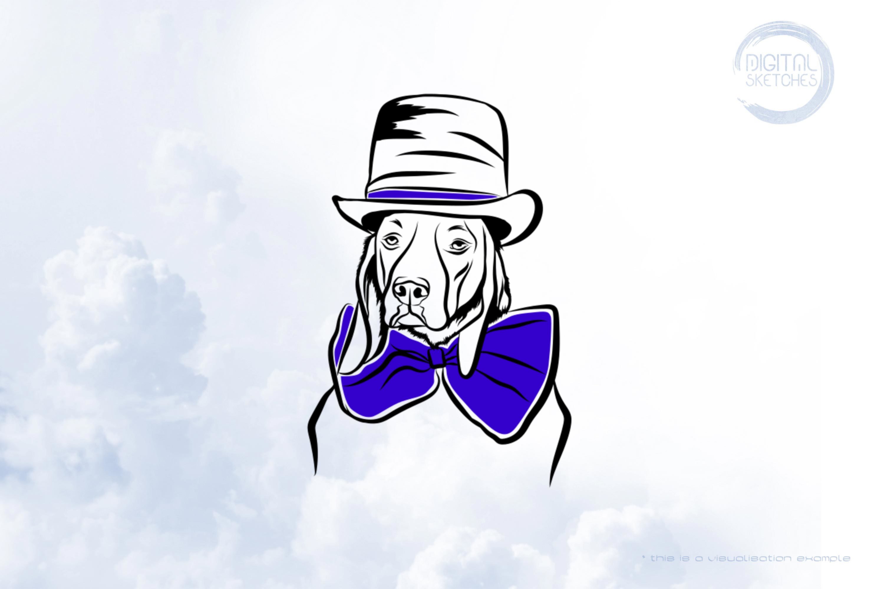 Dog With A Bow Tie Hat Sketch Art