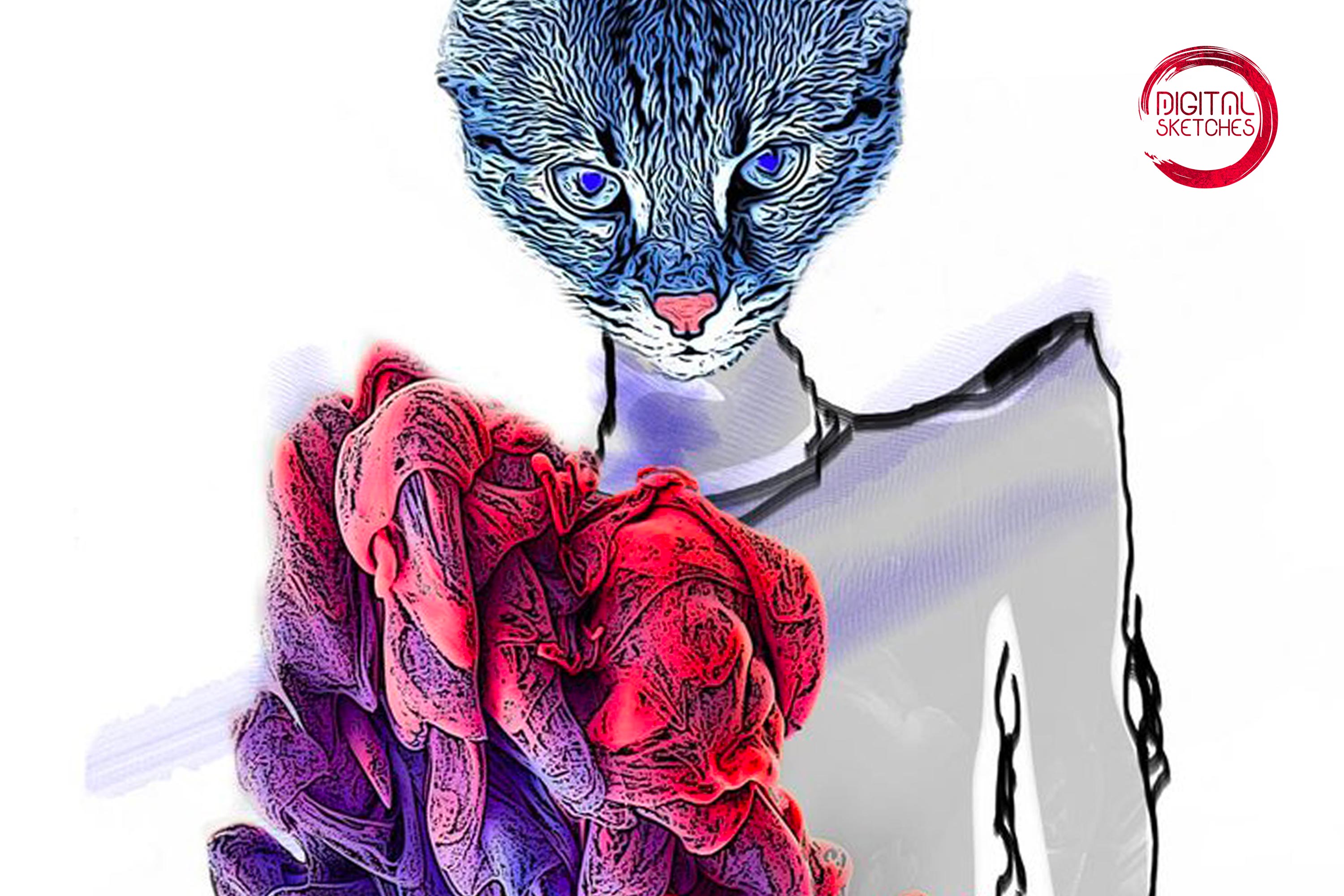 Lady Cat Art Postcard