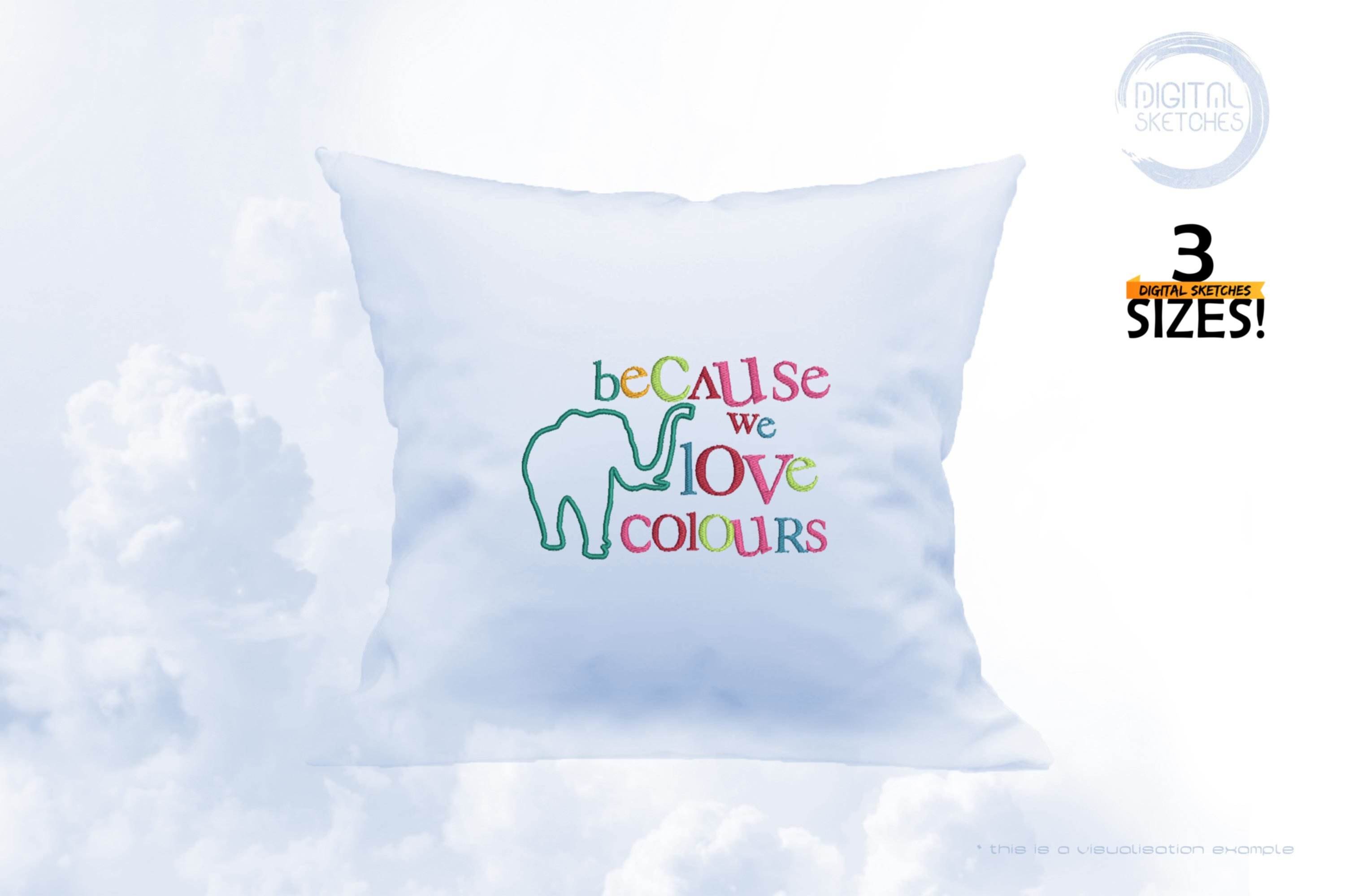 Elephant Love Colours Saying Applique Design